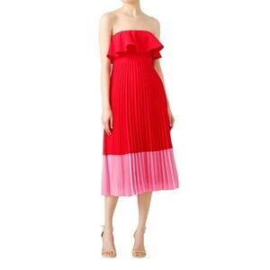 Aidan Mattox Red Pleated Tea Dress Strapless Flouncy Popover Size 6 MSRP $265